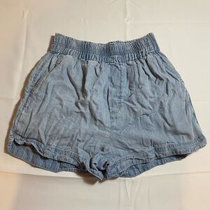 Polyester jean, light wash jean shorts